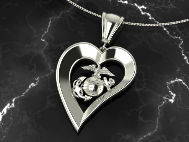 US Marine Corps Jewelry USMC Heart Pendant, Silver