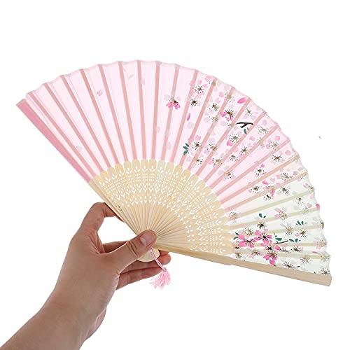 Handmade Folding Fan Vintage Bamboo Folding Hand Held Flower Fan Chinese Dance Party Solid Fan for Party Hand Bamboo Flower Hand Fans Personalized Handheld Fan