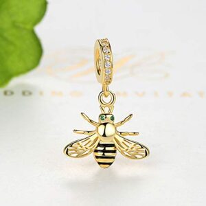 CHTLOR Bee Animal Charm Beads Gold Bee Charm 925 Sterling Silver Beads Fit for European Charm Bracelet