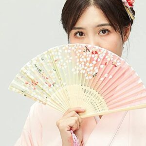 Handmade Folding Fan Vintage Bamboo Folding Hand Held Flower Fan Chinese Dance Party Solid Fan for Party Hand Bamboo Flower Hand Fans Personalized Handheld Fan