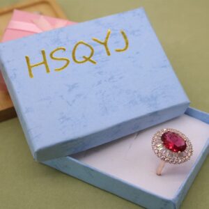 HSQYJ Red Oval Zircon Cocktail Statement Ring Fashion Geometry Crystal Engagement Wedding Bands Rings Luxury Jewelry for Women Gift Rose Gold Plated (8)