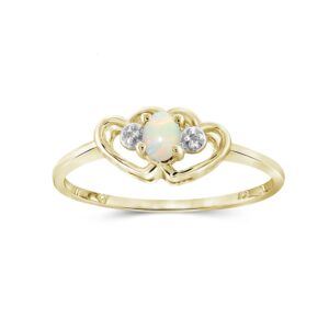 JEWELEXCESS 0.10 CTW Opal & Accent White Diamonds Heart Ring in 14K Gold Over Silver