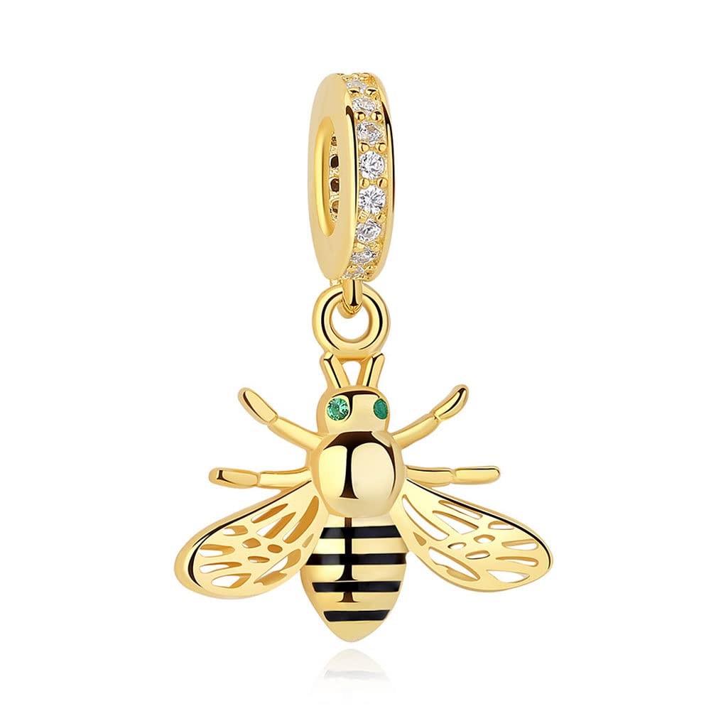 CHTLOR Bee Animal Charm Beads Gold Bee Charm 925 Sterling Silver Beads Fit for European Charm Bracelet