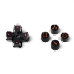 eXtremeRate Replacement Custom Dpad Action Buttons Three-Tone Black & Clear with Orange Redesigned Symbols D-pad Face Buttons Compatible with ps5 Controller