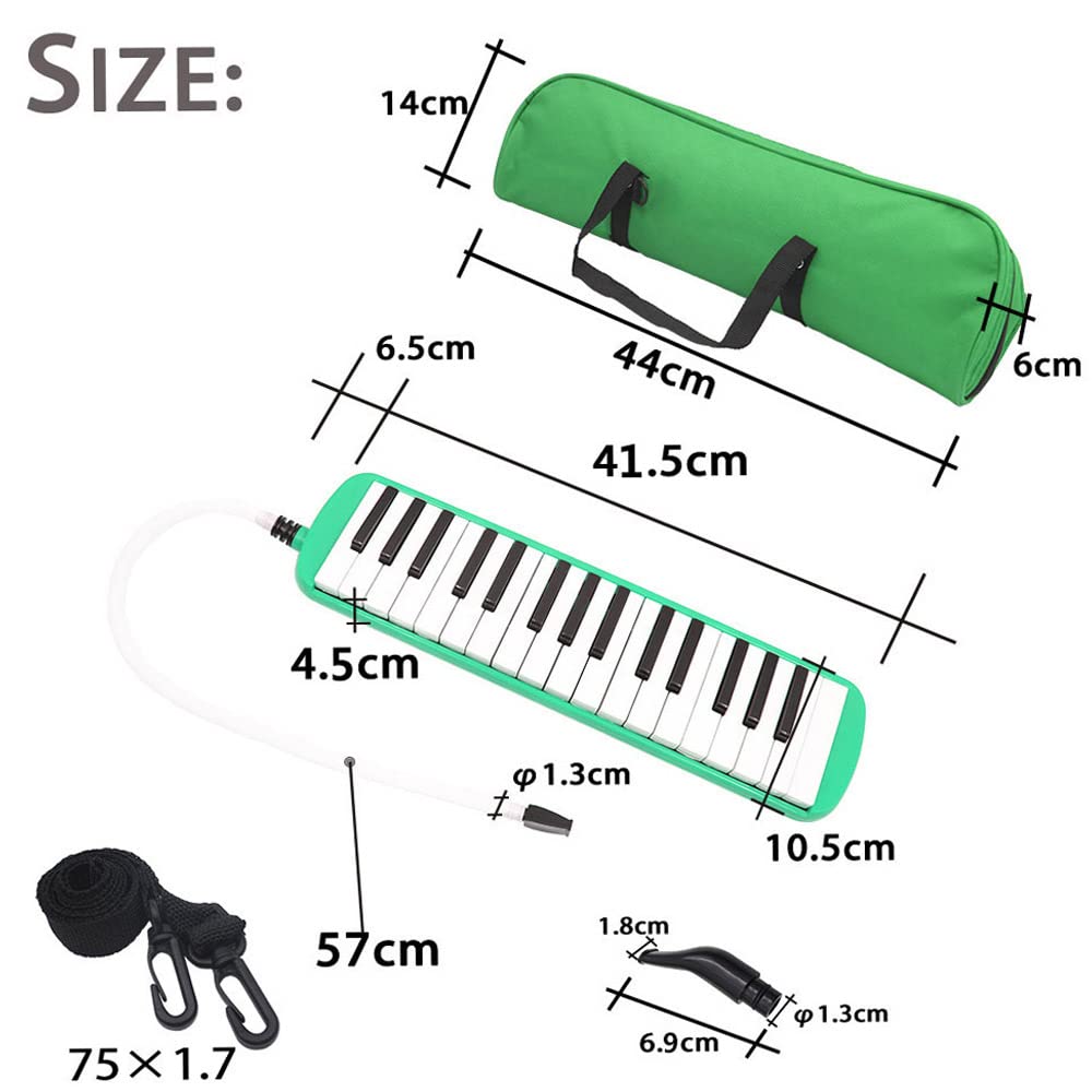 Mibee 32 Piano Keys Melodica Musical Instrument for Music Lovers Beginners Gift with Carrying Bag (Green) (20220318)