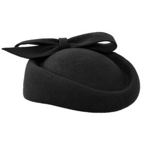 Z&X Wool Felt Fascinator Winter Women Elegant Pillbox Hat Bowknot Kentucky Derby Church Hat Retro Fedoras (032 Black), One Size