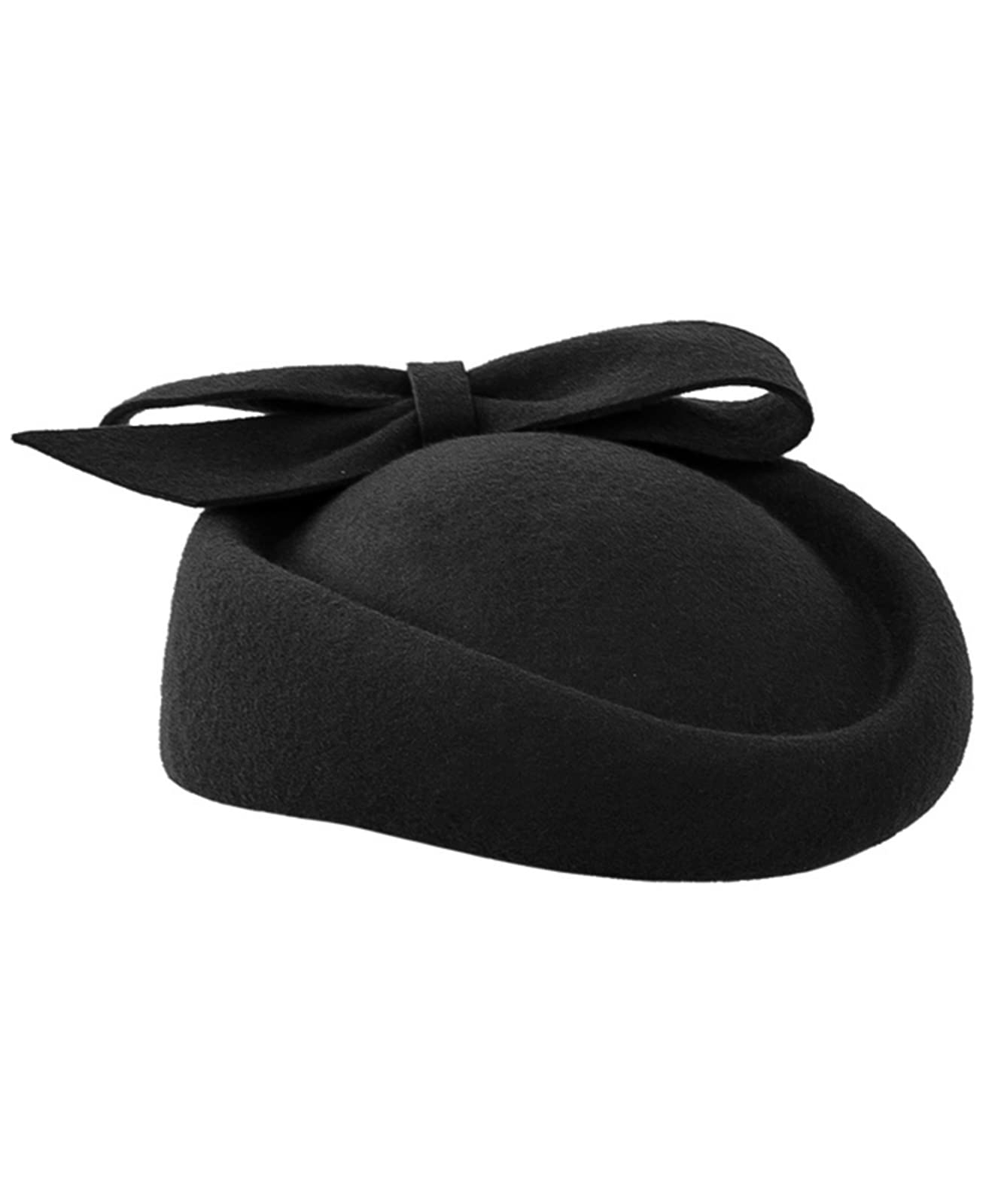 Z&X Wool Felt Fascinator Winter Women Elegant Pillbox Hat Bowknot Kentucky Derby Church Hat Retro Fedoras (032 Black), One Size