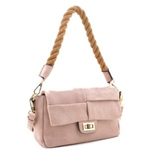 boho rope handle soft vegan leather hobo handbag shoulder bag crossbody purse (shoulder bag style - dusty rose)