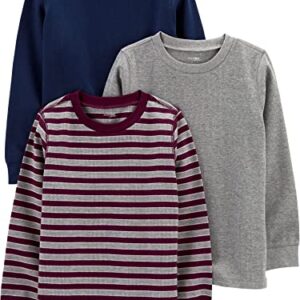 Simple Joys by Carter's Boys' Toddler 3-Pack Thermal Long Sleeve Shirts, Dark Burgundy Stripe/Grey Heather/Navy, 4