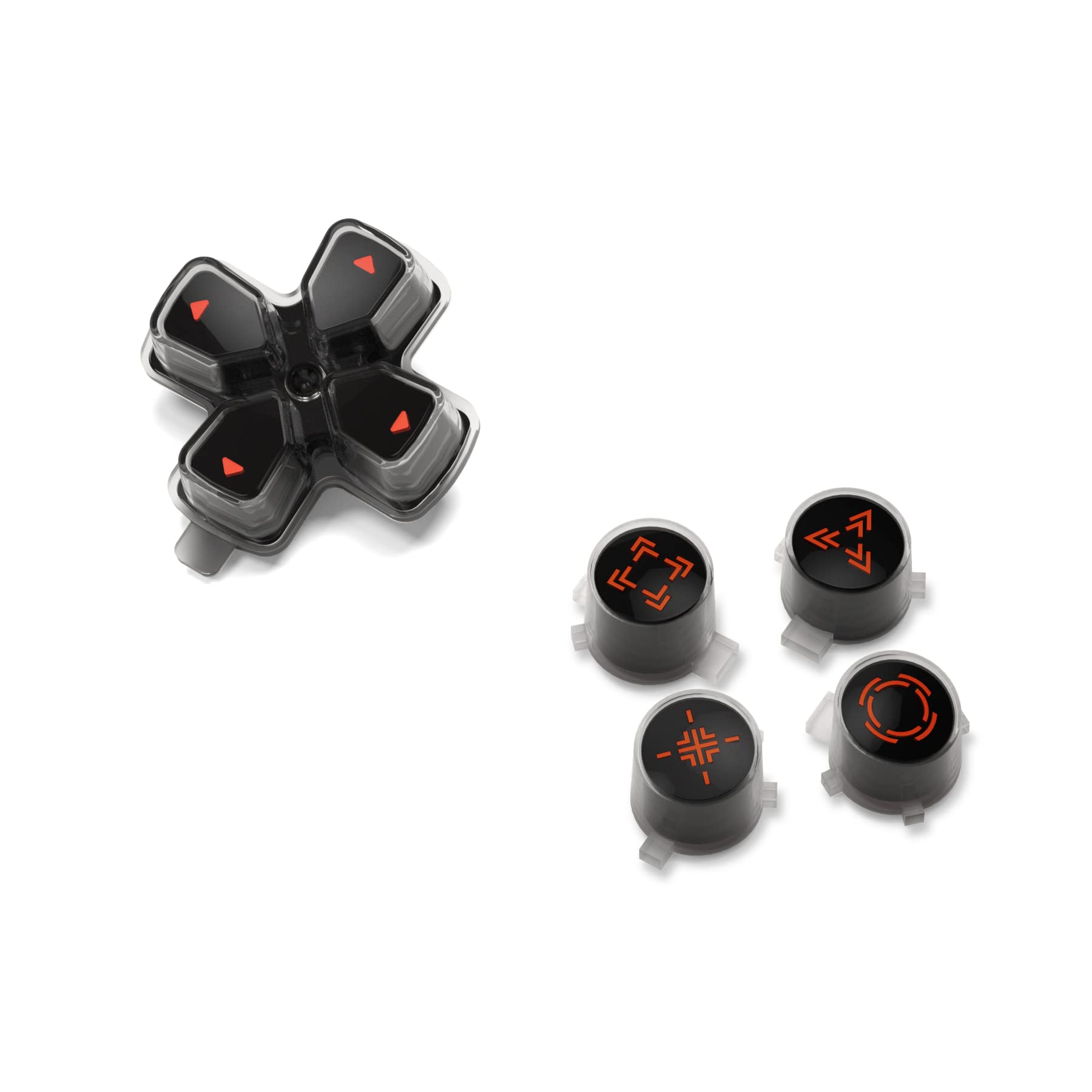 eXtremeRate Replacement Custom Dpad Action Buttons Three-Tone Black & Clear with Orange Redesigned Symbols D-pad Face Buttons Compatible with ps5 Controller