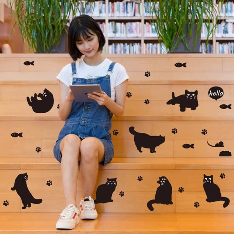 Cute Black Cat Silhouette Wall Sticker Home Decoration Children's Room Staircase Corridor Decoration Mural Combi