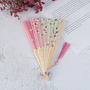 Handmade Folding Fan Vintage Bamboo Folding Hand Held Flower Fan Chinese Dance Party Solid Fan for Party Hand Bamboo Flower Hand Fans Personalized Handheld Fan