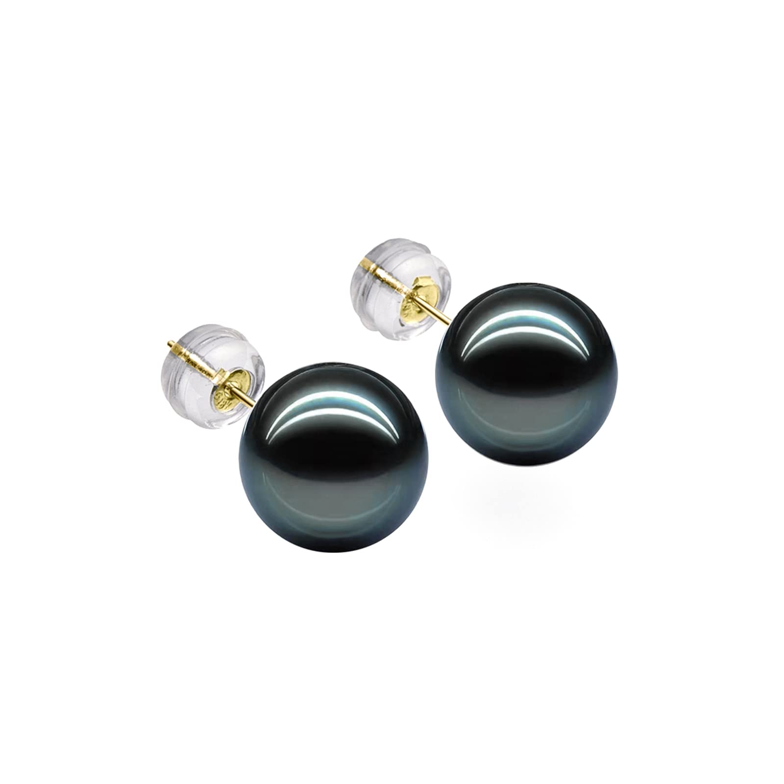 Raivari 18K Gold Diamond 8-9mm Tahitian Black Pearl Stud Earrings,5A Quality Round South Sea Cultured Pearl Drop Earrings Gifts For Women