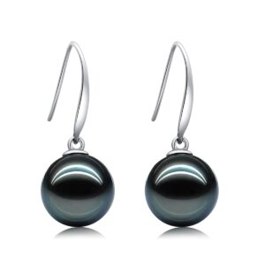 raivari 18k gold diamond 9-10mm tahitian black pearl drop dangle earrings, 4a quality round south sea cultured pearl hook earrings gifts for women