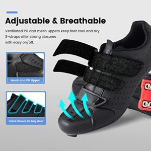 Unisex Cycling Shoes Peloton Compatible - Mens Spin Shoes with Look Delta Cleats - Indoor Road Bike Shoes SPD Clips - Black Size 4