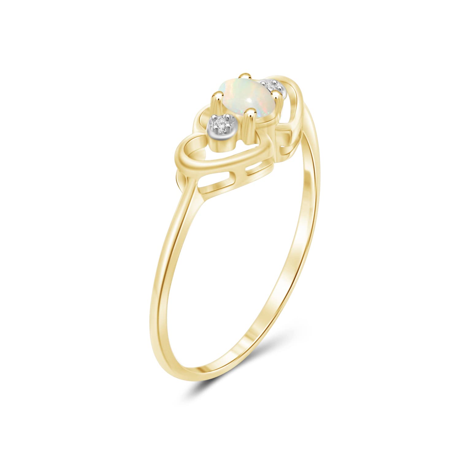 JEWELEXCESS 0.10 CTW Opal & Accent White Diamonds Heart Ring in 14K Gold Over Silver