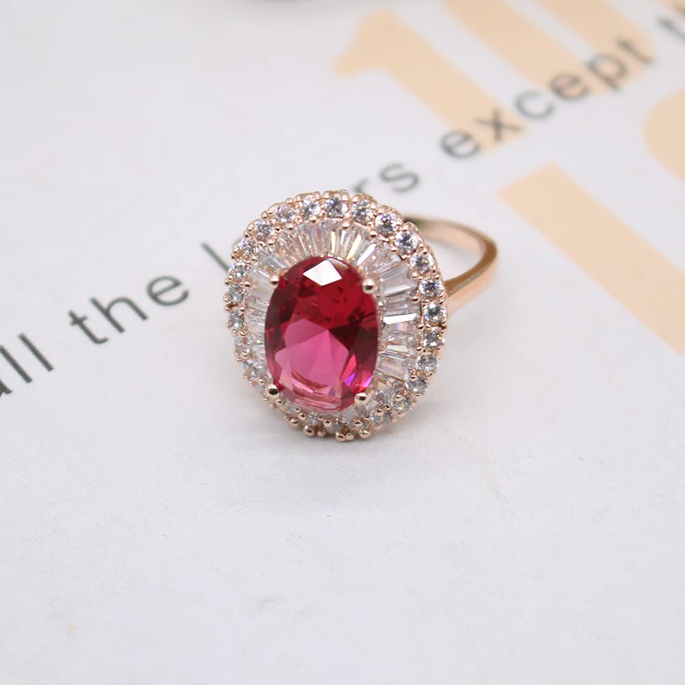 HSQYJ Red Oval Zircon Cocktail Statement Ring Fashion Geometry Crystal Engagement Wedding Bands Rings Luxury Jewelry for Women Gift Rose Gold Plated (8)