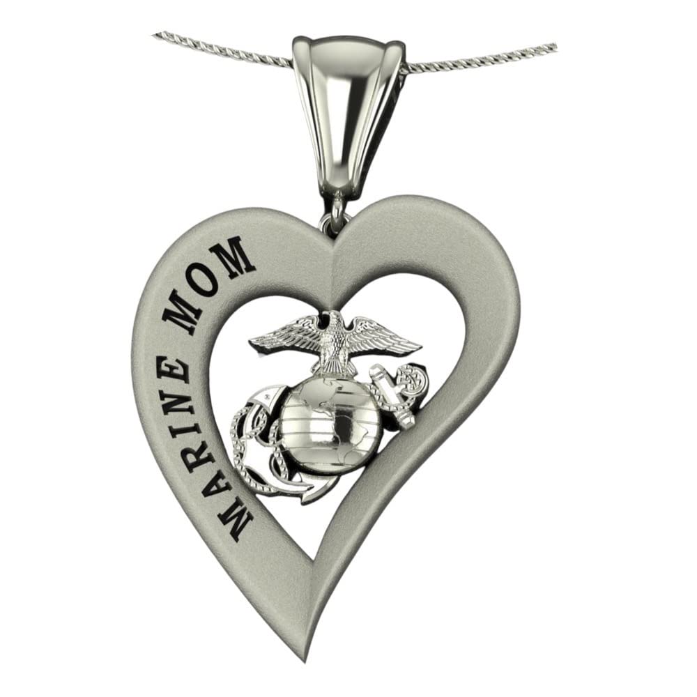 US Marine Corps Jewelry Marine Mom Heart Pendant, Silver