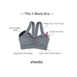 Handful Women's Y-Back Maximum Support Racerback Sports Bra with Removable Pads, Wire Free Yoga Bra, Have It All Honey, Large