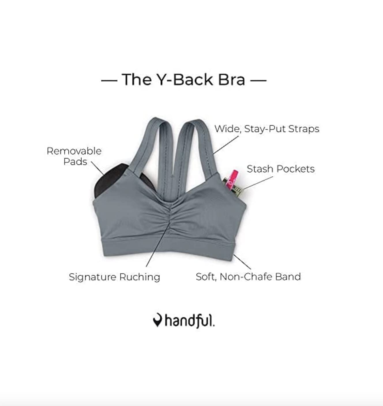 Handful Women's Y-Back Maximum Support Racerback Sports Bra with Removable Pads, Wire Free Yoga Bra, Have It All Honey, Large