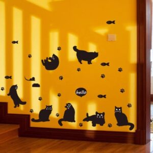 Cute Black Cat Silhouette Wall Sticker Home Decoration Children's Room Staircase Corridor Decoration Mural Combi