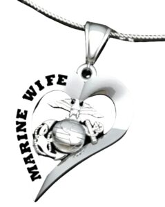 us marine corps jewelry marine wife heart pendant, silver