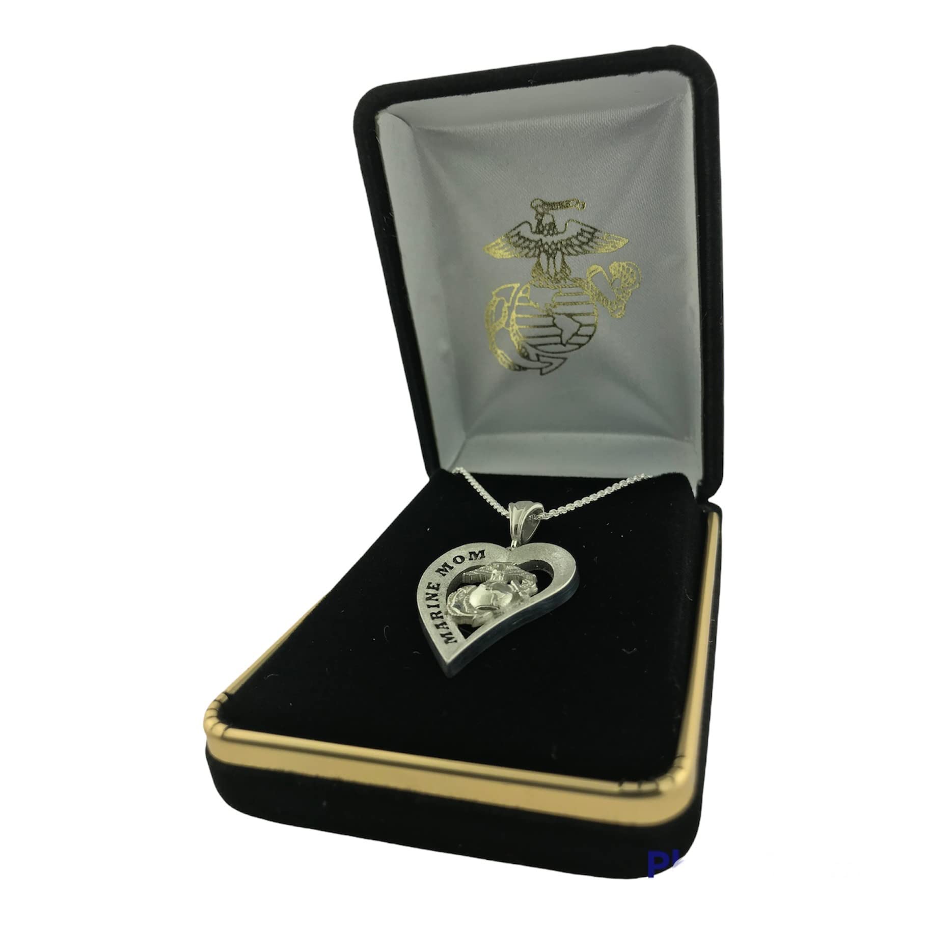 US Marine Corps Jewelry Marine Mom Heart Pendant, Silver