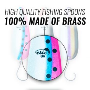 ETIC Toronto Wobbler 3", 1/2oz Fishing Spoons Kit 100% Made of Brass, 3 pcs Fishing Lures, Tackle, Hooks, Baits, Spinning, Casting, Trolling for Trout, Salmon, Pike, Walleye, Bass and Mores