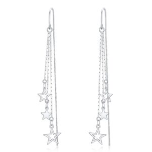 Star Threader Earrings Tassel Dangle Drop Long Chain Charm Earrings 925 Sterling Silver Jewelry Gifts for Women