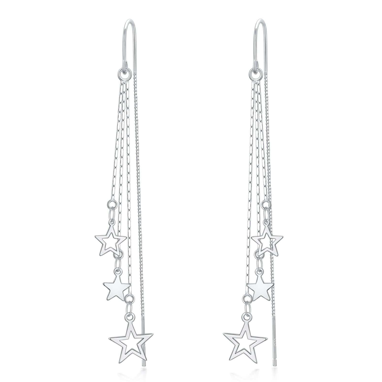 Star Threader Earrings Tassel Dangle Drop Long Chain Charm Earrings 925 Sterling Silver Jewelry Gifts for Women