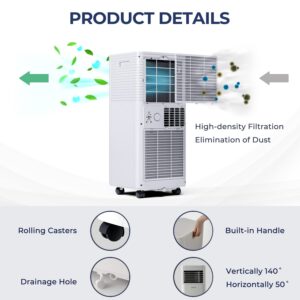 COSTWAY Portable Air Conditioner, 8000 BTU Ac Unit Spaces up to 230sq.ft, with Remote Control, 24H Timer & Window Venting Kit, Sleep Mode, Suitable for Bedroom, Living Room, Office (8000BTU, White)