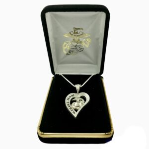 US Marine Corps Jewelry Marine Mom Heart Pendant, Silver