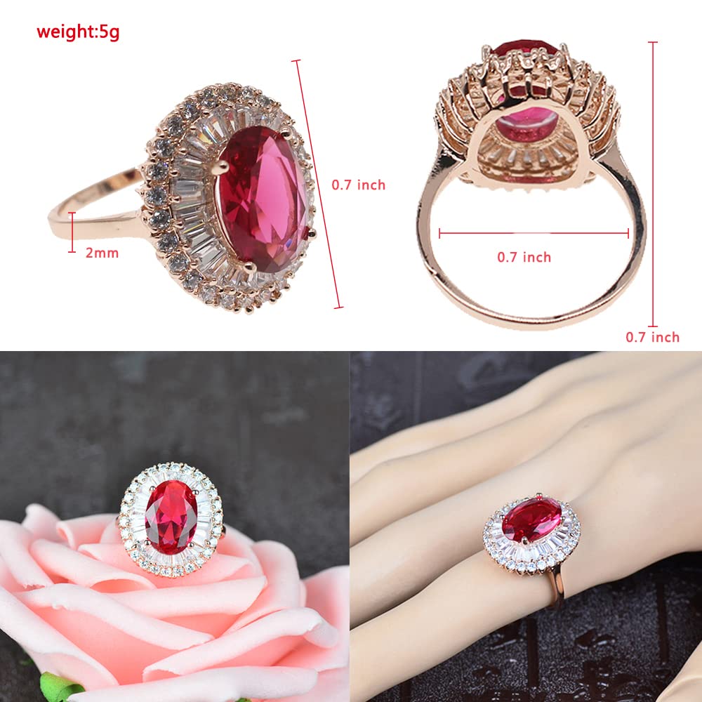 HSQYJ Red Oval Zircon Cocktail Statement Ring Fashion Geometry Crystal Engagement Wedding Bands Rings Luxury Jewelry for Women Gift Rose Gold Plated (8)