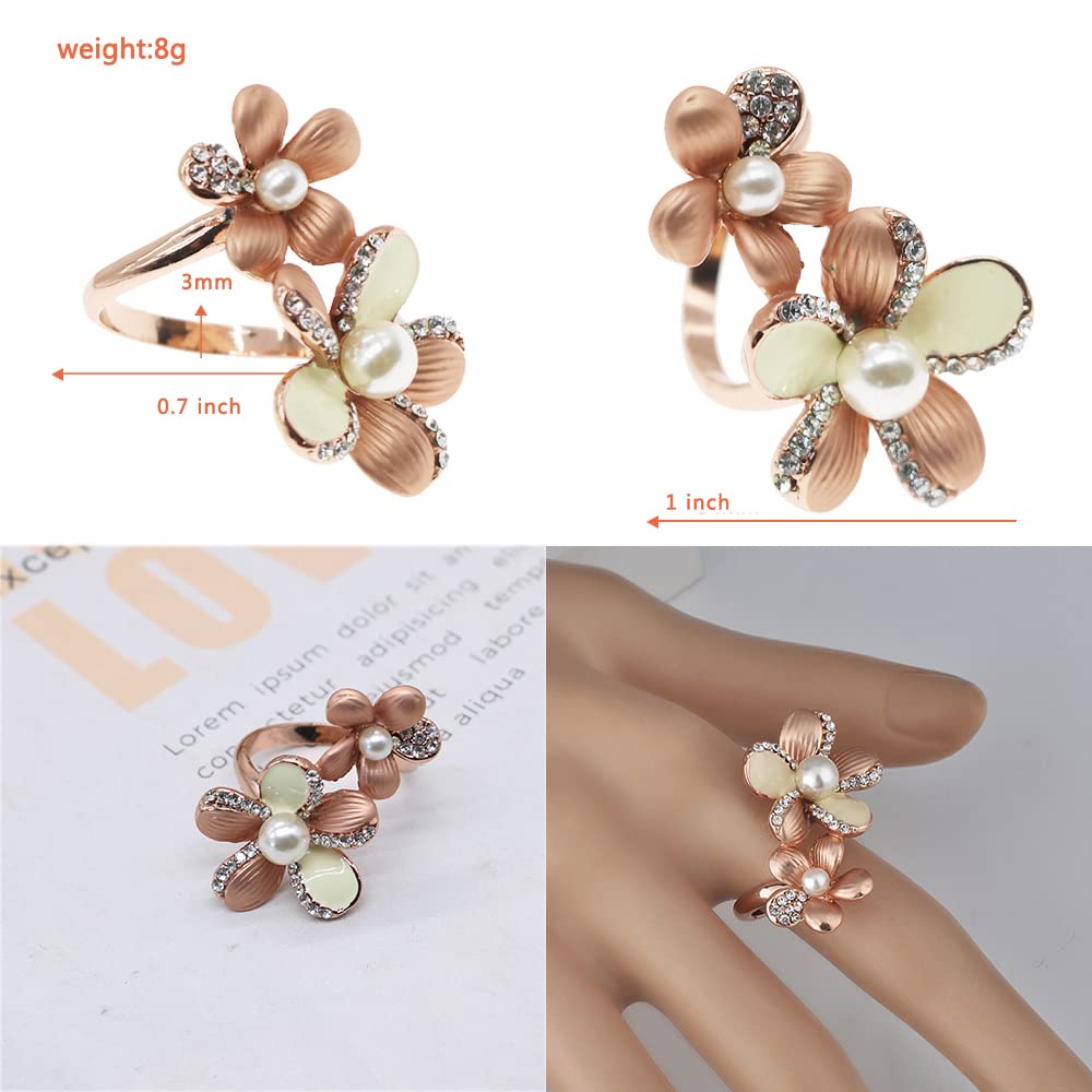 HSQYJ Fashion Crystal Flower Ring Elegant Rhinestone Cocktail Statement Rings Uniquely Stylish Fashion Creative Engagement Jewelry for Women Silver Plated