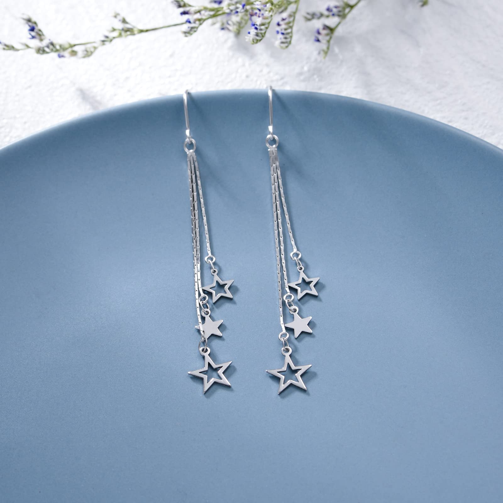 Star Threader Earrings Tassel Dangle Drop Long Chain Charm Earrings 925 Sterling Silver Jewelry Gifts for Women