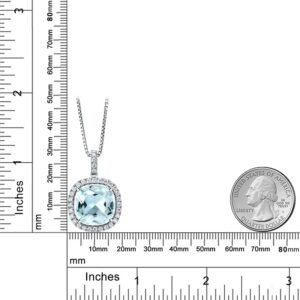 Gem Stone King 925 Sterling Silver 14MM Cushion Gemstone Birthstone and White Moissanite Pendant Necklace | Halo Necklace for Women | With 18 Inch Chain