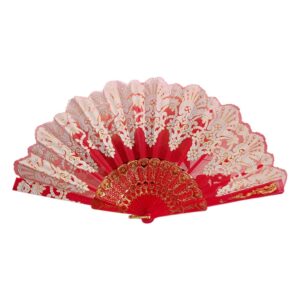 handmade folding fan spanish style dance party fan wedding silk lace fan folding held flower fan lady wedding folding hand fan handheld fan (color : red)