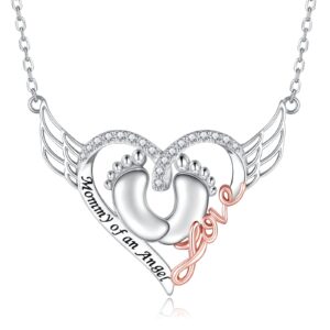 sterling silver miscarriage necklace for women - mommy of an angel heart pendant loss of pregnancy memorial jewelry losing child sympathy gifts for mom (style 3)