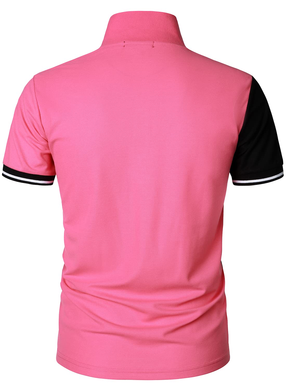 HOOD CREW Man’s Fashion Polo Shirts Short Sleeves Collared T shirt Color Block Sports Golf Polos Pink XL