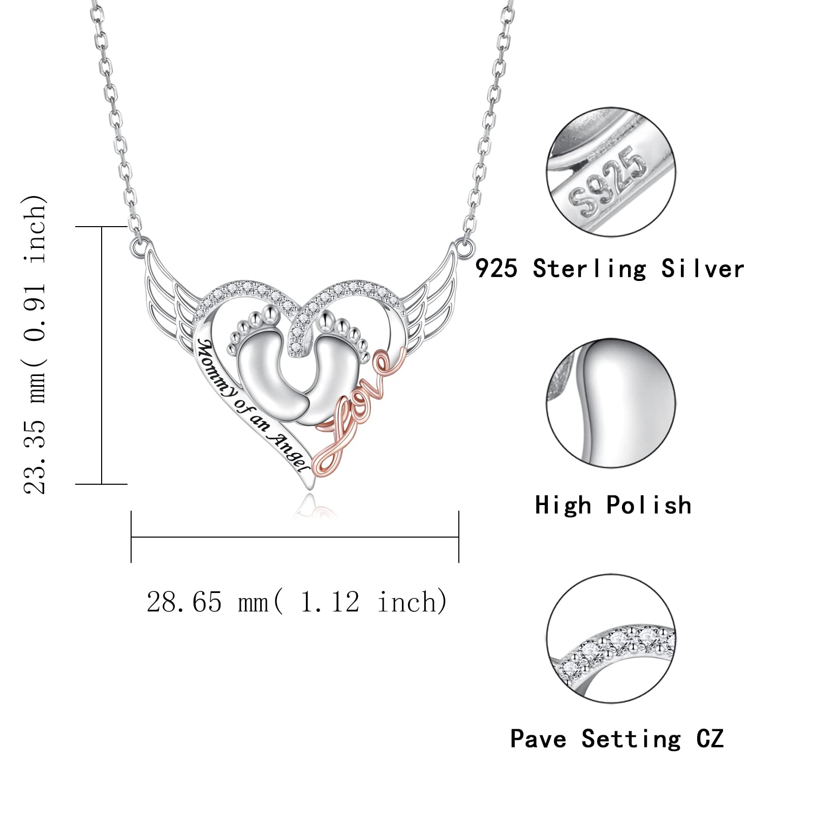 Sterling Silver Miscarriage Necklace for Women - Mommy of an angel Heart Pendant Loss of Pregnancy Memorial Jewelry Losing Child Sympathy Gifts for Mom (Style 3)