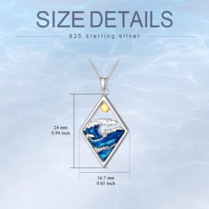 PELOVNY Christmas Gifts Ocean Wave Necklace 925 Sterling Silver Blue Beach Sea Pendant Necklace Wave Jewelry Gift for Women Mother Lover Girlfriend Daughter Sister