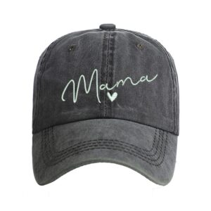 Women's Baseball Cap Mama Vintage Distressed Washed Cotton Adjustable Dad Hat Outdoor (Black Mama)