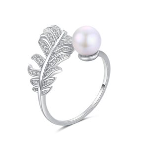 silver feather and freshwater cultured hybrid edison pearl ring