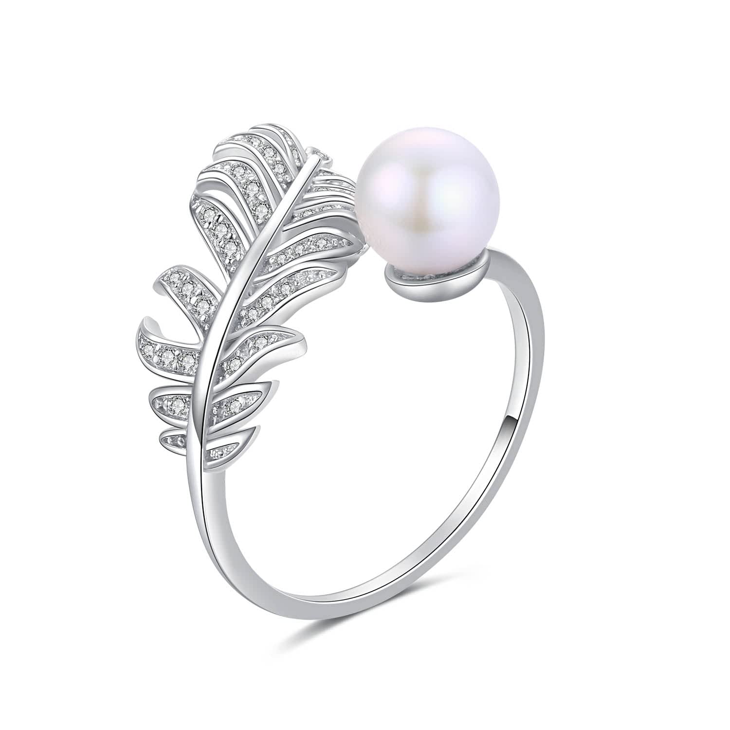 Silver Feather and Freshwater Cultured Hybrid Edison Pearl Ring