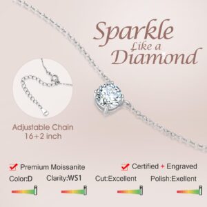 SecreTalk 1-4CT Moissanite 4P Pendant Necklace for Women, 1-4CT D Color Ideal Cut 925 Sterling Silver Solitaire Diamond Necklace with Certificate of Authenticity (2CT, White Gold Plated)