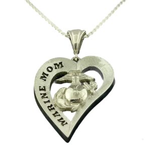 us marine corps jewelry marine mom heart pendant, silver