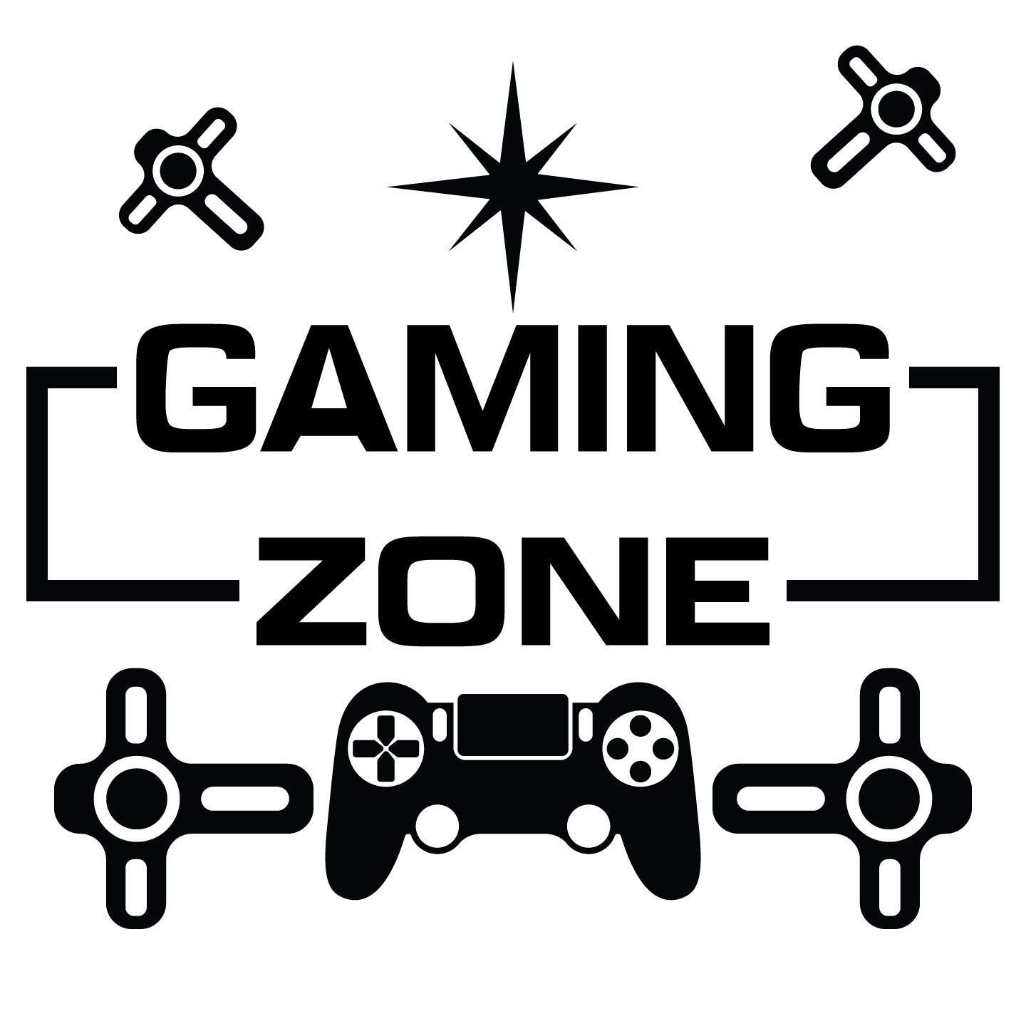 Gaming Zone Black and White Art for Game Room Vinyl Wall Decal - Entry Banner for Gamers with PS Coner and Star Artwork for Bedroom Wall Decoration - 28" x 22"