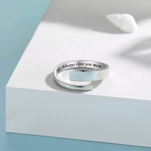 SOLOLIKE Mother's Day Jewelry Gifts from Daughter Sterling Silver Mom Ring - Always Love You Mom Inspirational Jewelry Adjustable Wrap Open Rings for Women Personality Love Gift for Women Mom