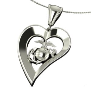 us marine corps jewelry usmc heart pendant, silver