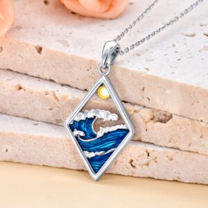 PELOVNY Christmas Gifts Ocean Wave Necklace 925 Sterling Silver Blue Beach Sea Pendant Necklace Wave Jewelry Gift for Women Mother Lover Girlfriend Daughter Sister